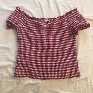 pink and white crop top